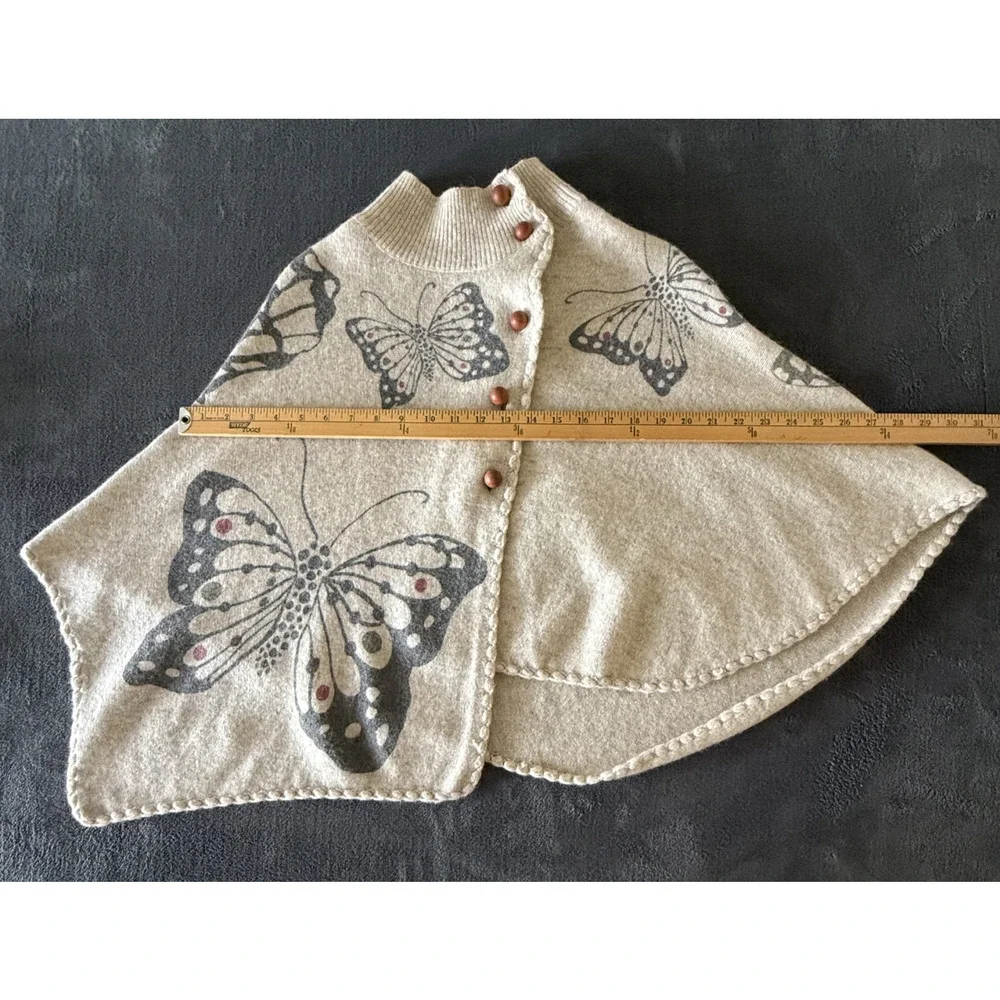 Anthropologie Moth Women's OS Wool Blend Butterfly Print Cape Sweater Artsy RARE - Picture 3 of 6